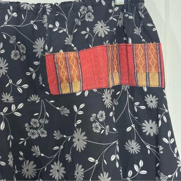 Harem Drop Crotch Thai Pants Black Floral Size Medium Gypsy Hippie Aladdin Hmong - Picture 4 of 11